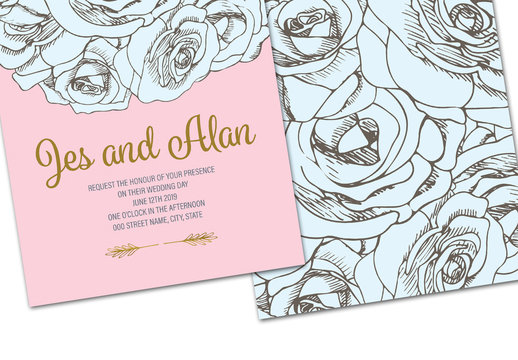 Pink and Blue Floral Wedding Invitation Layout