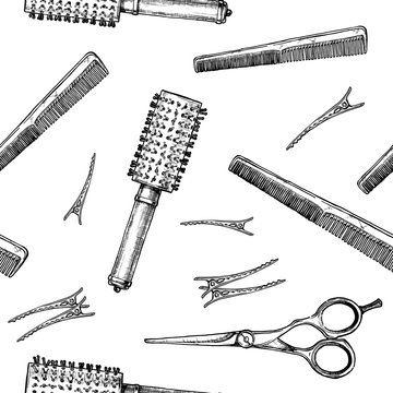 Pattern with hairdressers tools.