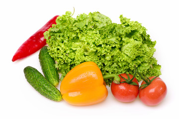 peppers, leafy vegetables or lettuce leaf with tomatoes and cucumber