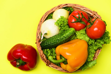 sale market concept, vegetables or lettuce, tomatoes, onions, peppers, cucumber