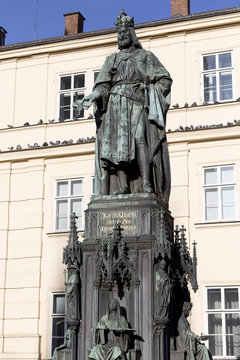 Bronze statue of the eleventh Czech King and Roman Emperor Charles IV. in Prague near Charles Bridge, Czech Republic