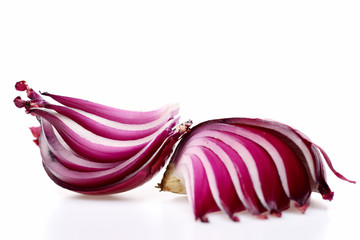 Slices of red onion quarters placed in geometrical proportion