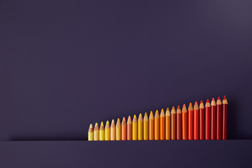 Colour pencils isolated on purple background close up