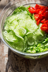 Cucumber tomato lettuce salad prepared 