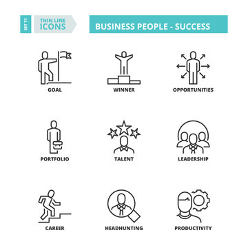 Thin line icons. Business people. Success