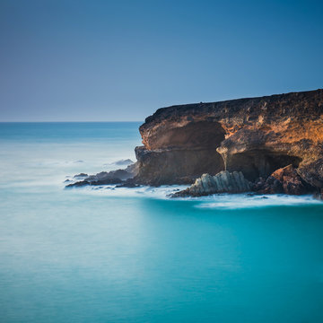 caves near Ajuy village on Fuerteventura, Spain. Long time exposure
