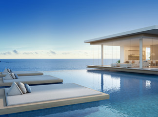 Luxury beach house with sea view swimming pool in modern design, Vacation home for big family - 3d rendering of residential building