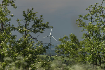 Fototapeta na wymiar Wind power plant near Naklerov hill in north Bohemia