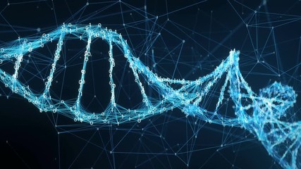 Abstract representation of digital binary plexus DNA molecule . For visuals, biology, biotechnology, chemistry, science, Medicine, cosmetics or as motion background. Seamless Loop. - Powered by Adobe