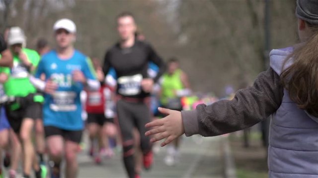 High quality video of cheering runners in real 1080p slow motion 250fps