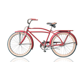Fototapeta na wymiar Retro vintage red bicycle isolated on white background. clipping path.