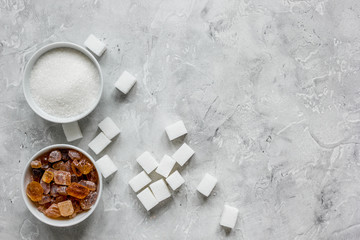sugar cubes on stone table background top view mockup