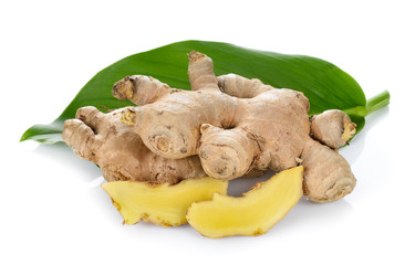 ginger with leaf on white background