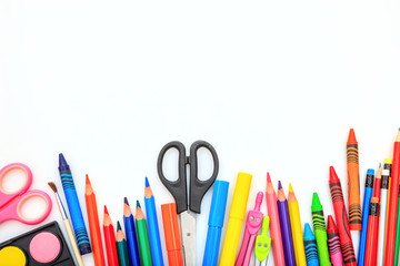 School supplies on white background