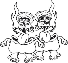 2 freunde team paar duo rauchen kiffen zigarette drogen stoned bekifft high hanf weed joint cannabis topf komisch lustig monster klein frech böse horror comic cartoon