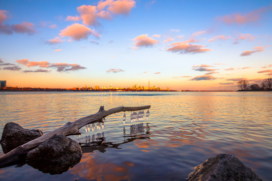 Melted ice at the end of winter season. Location: Humber Bay Park, Toronto, Ontario, Canada