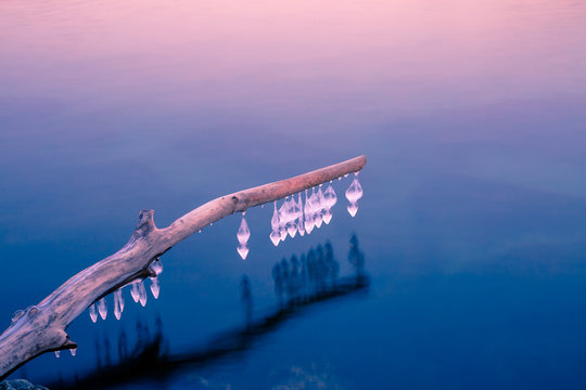 Melted ice at the end of winter season. Location: Humber Bay Park, Toronto, Ontario, Canada