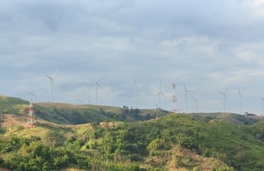 Fototapeta na wymiar Wind turbines on mountain