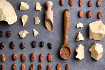 Composition with aromatic cocoa butter on table
