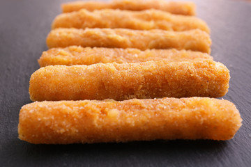 Delicious fried cheese sticks, closeup