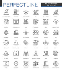 Heavy power industry thin line web icons set. Factory and renewable energy Outline stroke icons design.