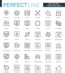 Network technology thin line web icons set. Big data outline stroke icons design.