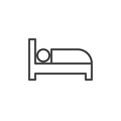Bed line icon, outline vector sign, linear style pictogram isolated on white. Hotel room symbol, logo illustration. Editable stroke. Pixel perfect
