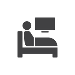 Watch tv in bed icon vector, filled flat sign, solid pictogram isolated on white. Symbol, logo illustration. Pixel perfect