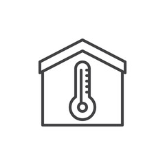 Temperature inside house line icon, outline vector sign, linear style pictogram isolated on white. Symbol, logo illustration. Editable stroke. Pixel perfect