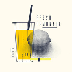 Fresh lemonade stylish poster, trendy graphics. - obrazy, fototapety, plakaty