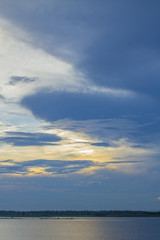 Fototapeta na wymiar Beautiful sky sunset at tropical Thai lake
