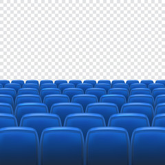 Blue seat in the auditorium on transparent background. Empty cinema auditorium 