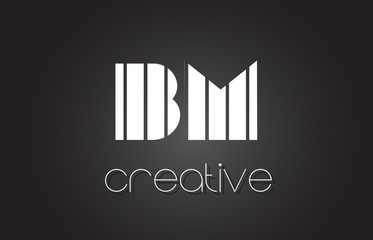 BM B M Letter Logo Design With White and Black Lines.