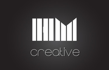 HM H M Letter Logo Design With White and Black Lines.