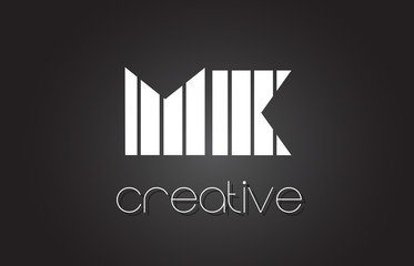 MK M K Letter Logo Design With White and Black Lines.