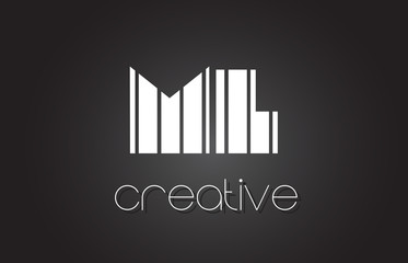 ML M L Letter Logo Design With White and Black Lines.