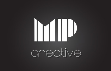 MP M P Letter Logo Design With White and Black Lines.