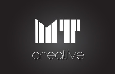 MT M T Letter Logo Design With White and Black Lines.