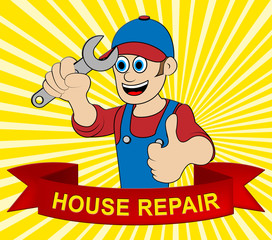 House Repair Man Represents Fixing House 3d Illustration