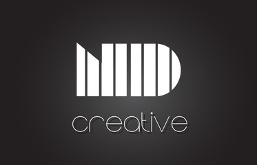 ND N D Letter Logo Design With White and Black Lines.