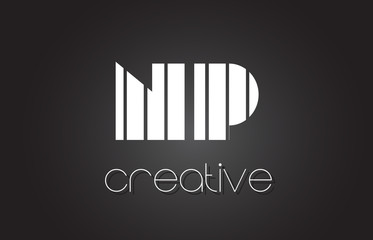 NP N P Letter Logo Design With White and Black Lines.