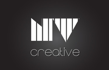 NV N V Letter Logo Design With White and Black Lines.