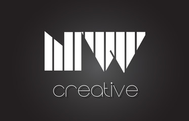 NW N W Letter Logo Design With White and Black Lines.