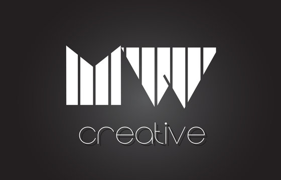 MW M W Letter Logo Design With White and Black Lines.