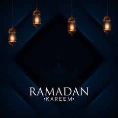 Ramadan lamp or lantern on islamic background. Vector Illustration frame for Ramadan Kareem, Eid al-Fitr.