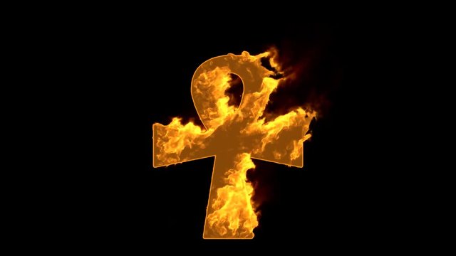 Ankh symbol burning on black background