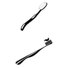 Set of 2 vectors. Pictogram toothbrush icon. Black icon on white background.