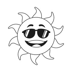 outlined sunny face smiling character icon vector illustration