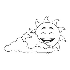 outlined sunny face smiling behind a cloud vector illustration