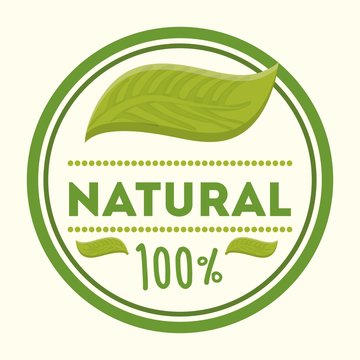 emblem of natural product with leaves icon over white background colorful design vector illustration